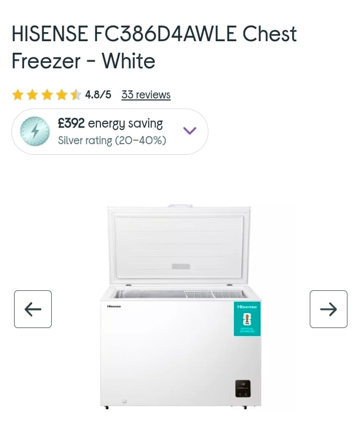 Freezers HISENSE HISENSE FC386D4AWLE Chest Freezer - White