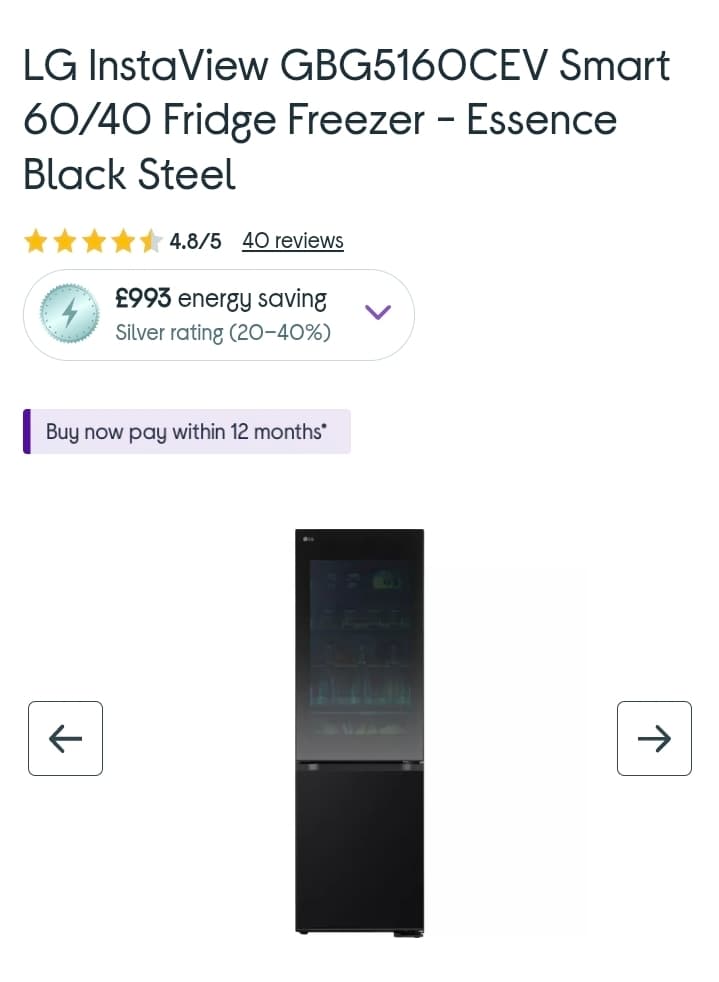 LG InstaView GBG5160CEV Smart 60/40 Fridge Freezer - Essence Black Steel