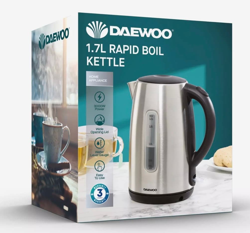 Daewoo 1.7L Stainless Steel Rapid Boil Jug Kettle